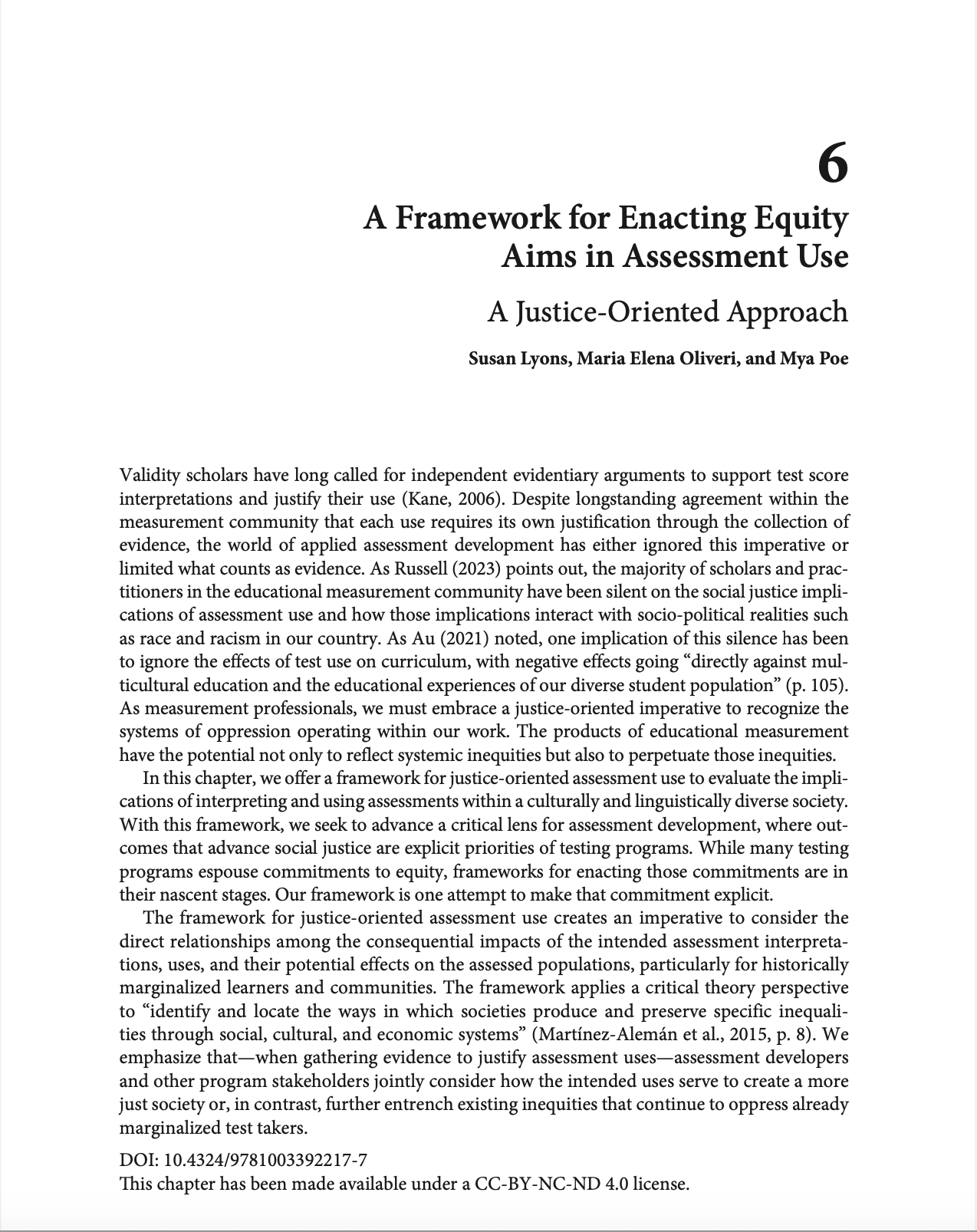 A Framework for Enacting Equity Aims in Assessment Use - Lyons ...